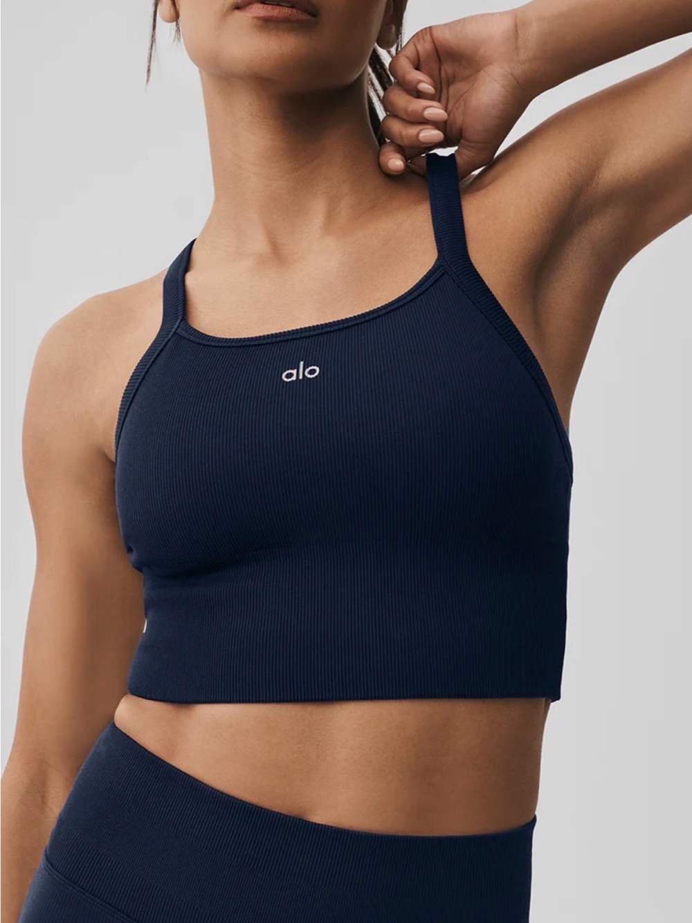 ALO Yoga Ribbed High Neck Crop Sports Bra - Navy Blue